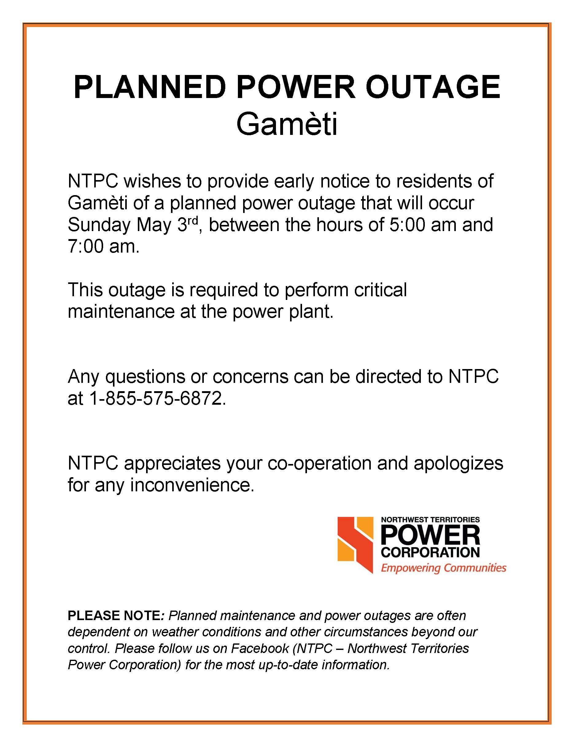 Planned Outage Gameti